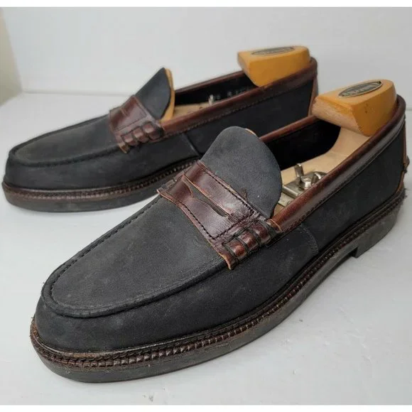 Sebago Mens Shoes Penny Loafers Navy Blue Canvas Brown Leather 10 M w Stretchers